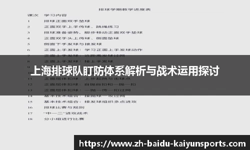 上海排球队盯防体系解析与战术运用探讨